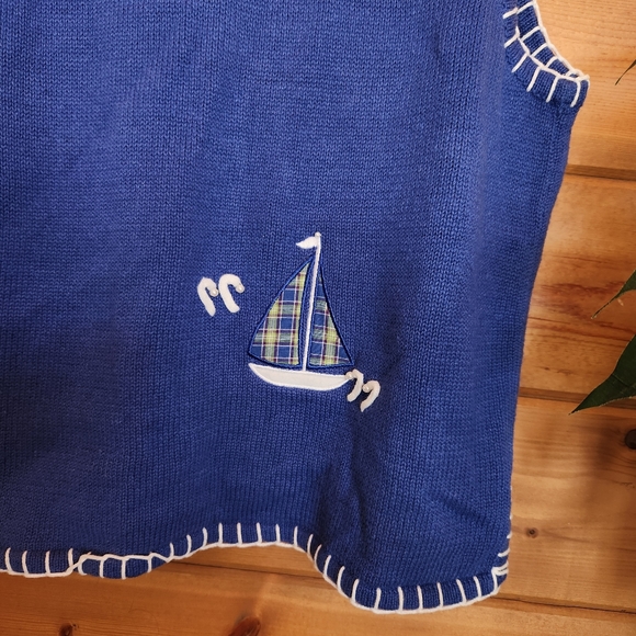 Mandal Bay Vintage Sailboat Knit Sweater Vest Nautical Embroidered Beaded Size M - Picture 9 of 9
